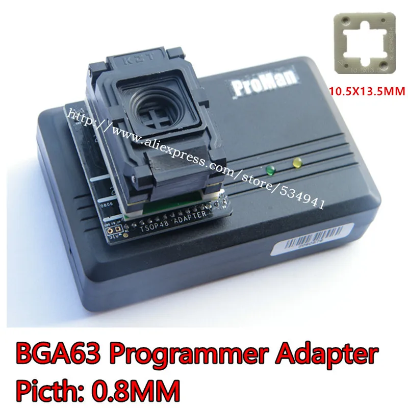 0,8 мм BGA63 IC программатор адаптер/BGA63 к DIP48 IC тестовое гнездо 9X11 мм/NAND proman/TL866 PLUS+ 10,5X13,5 мм матрица