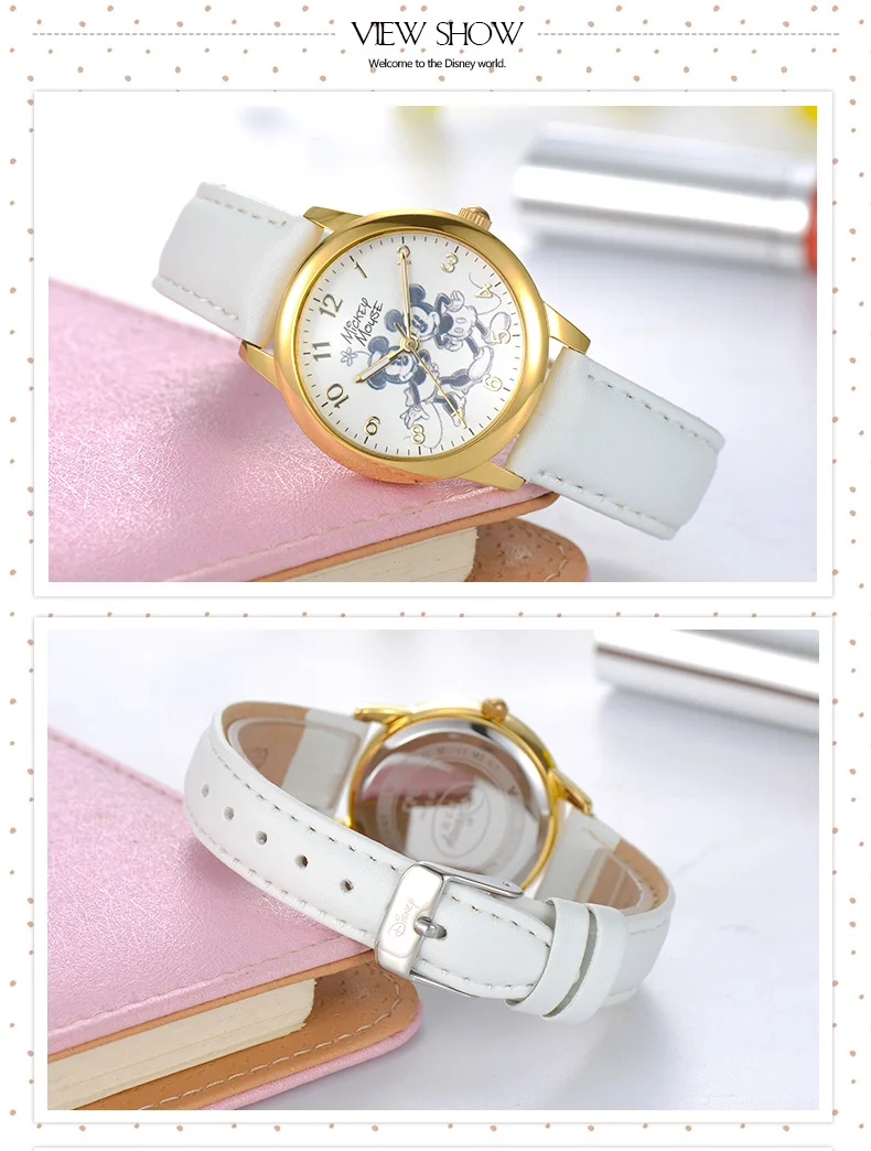 Брендовые оригинальные MK-11038 часы с Микки Маусом из мультфильма, кожаные кварцевые часы для детей, мальчиков, студентов, модные водонепроницаемые часы