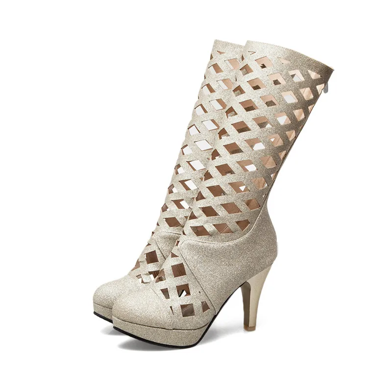 YMECHIC/золотистые серебристые фиолетовые черные сандалии-гладиаторы до колена