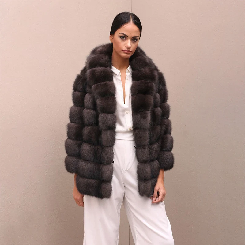 Женское пальто с натуральным лисьим мехом CHEWIES длинное утепленное пуховое