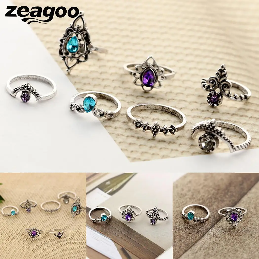 Zeagoo модные геометрические формы кольцо набор для женщин Ретро стиль полые