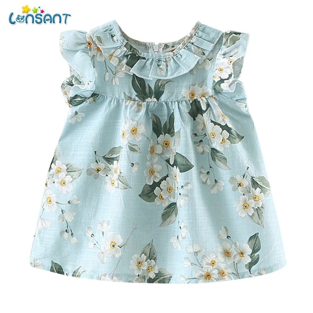 LONSANT/летнее платье для девочек с летающим рукавом милые хлопковые детские