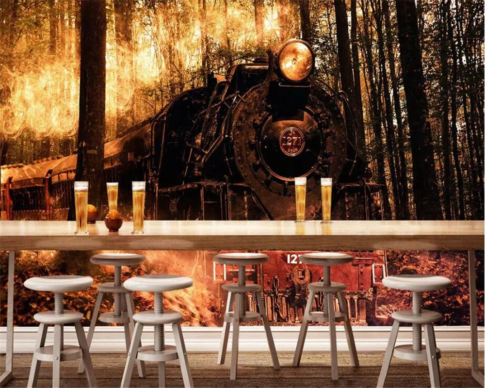 Обои на заказ 3d Ретро Ностальгический стиль декоративная живопись 3D поезд