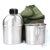 high quality portable stainless steel military canteen 1l portable with 0 5l cup green cover camping hiking g i
