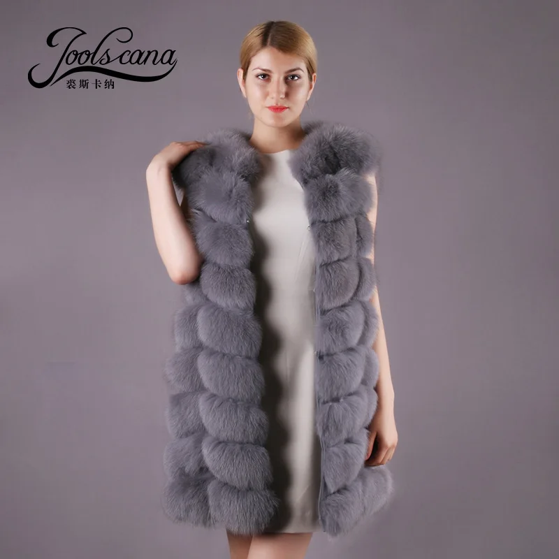 Joolscana real fur long vest natural fox winter sleeveless jacket coat 2017 brand Russia style women warm | Женская одежда