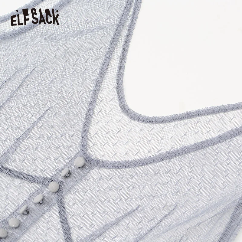 Женское кружевное платье ELF SACK серое винтажное на бретельках с оборками V