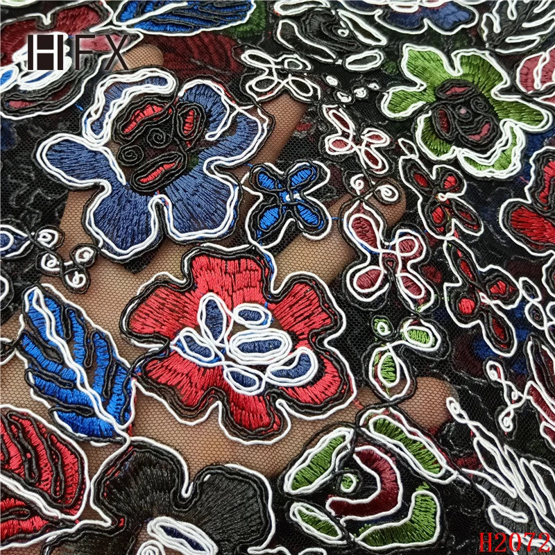 

HFX African Bridal Dress Lace Latest Multi Color Embroidered 2019 Tulle High Quality Net Lace Fabric Nigerian Lace Fabrics X2072