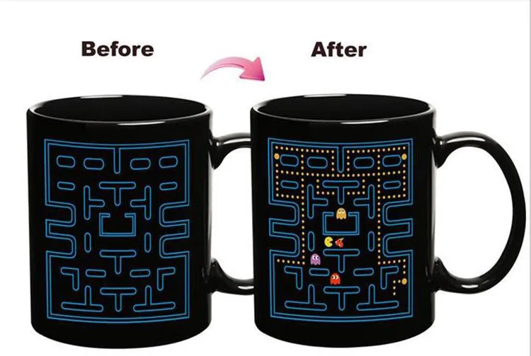 Горячая Распродажа Magic Цвет изменить Керамика Кофе чашки Pacman Стиль утро Чай кружка горячего Акварель-Изменение Кружка хороший подарок SH25