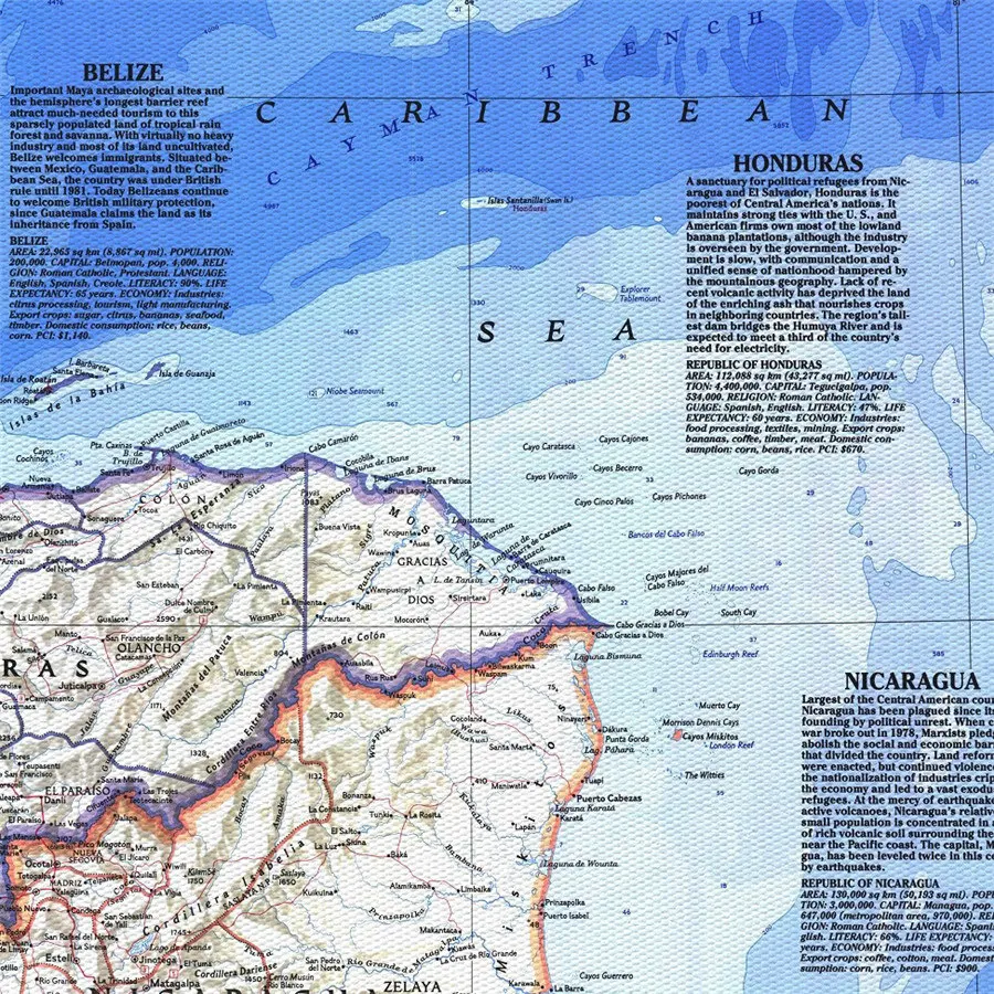 Карта Центральной Америки изящная холщовая настенная наклейка реалистичные