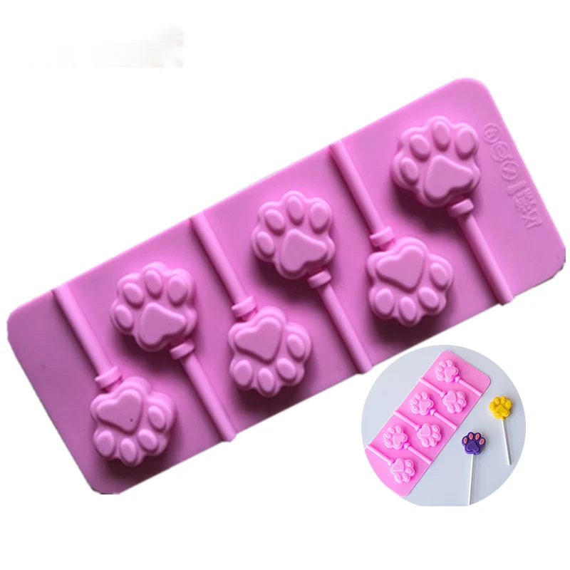 

23*9.2cm Cat Paw Shape Silicone Lollipop Mold Bakeware Baking Tools 6 Holes Candy Chocolate Gummy Mold Dog Claw Cake Tools
