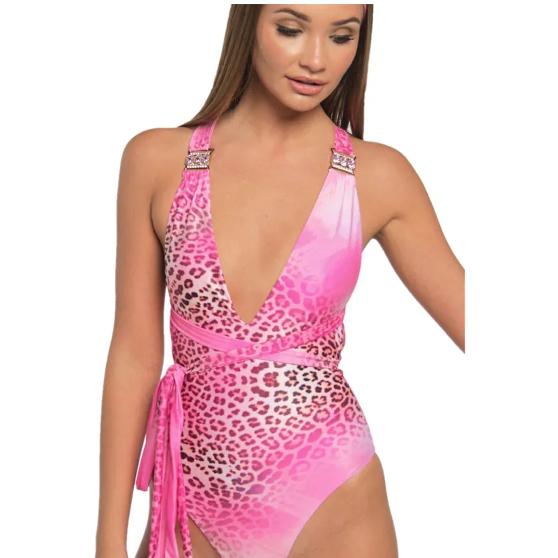 Женский купальник-монокини с леопардовым принтом бандажный купальник-бикини