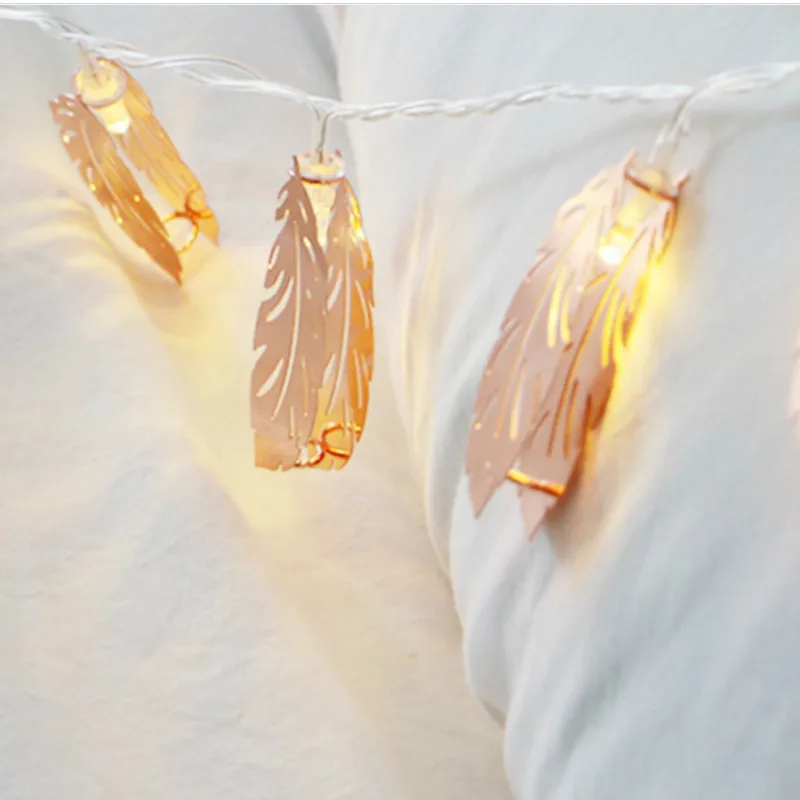 Светодиодный индикатор Новый Розовое золото гладить перо листьев 10 светодиодный