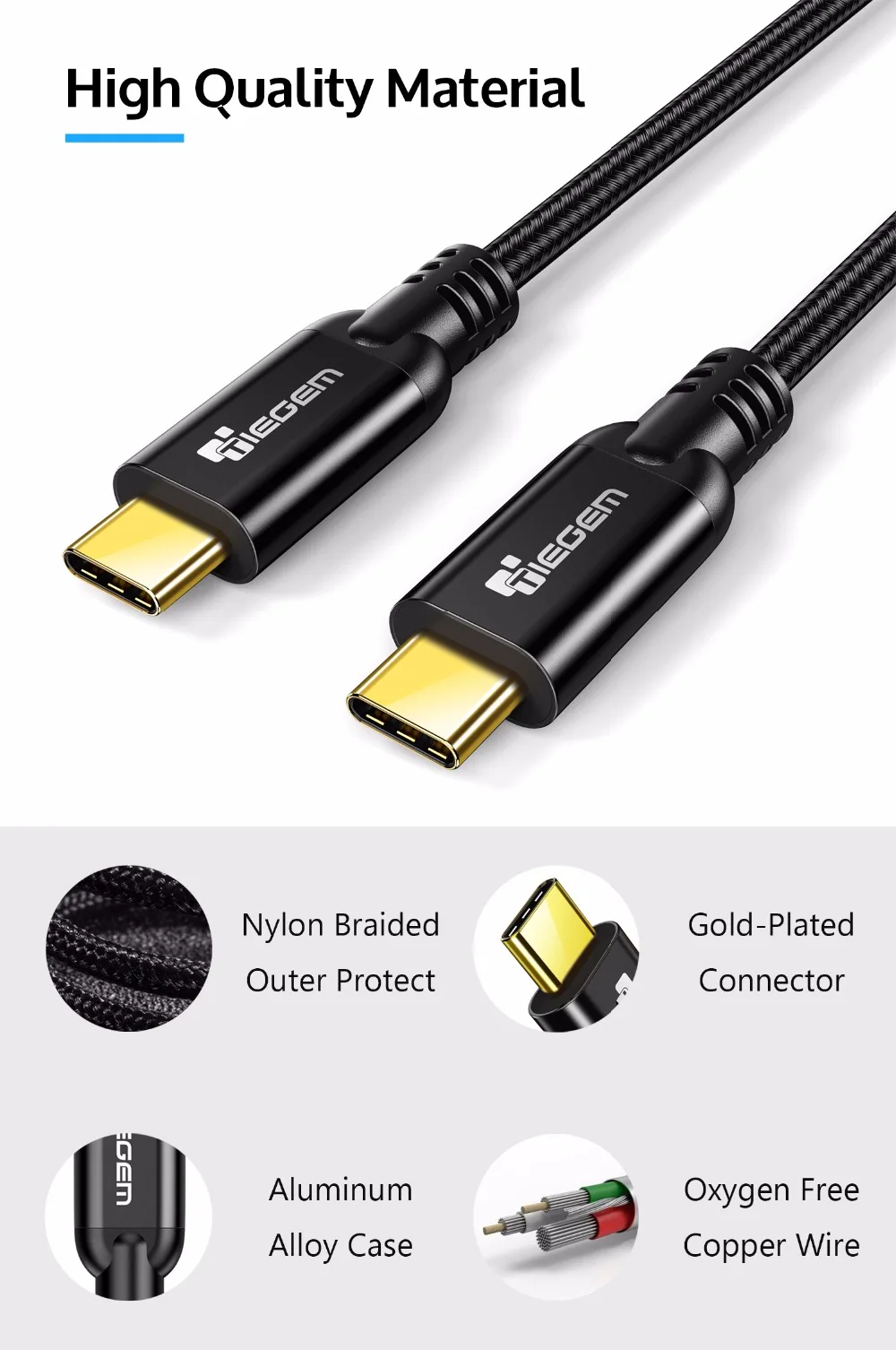 TIEGEM USB C к USB C 10 Гбит/с Синхронизация данных зарядный кабель type C к type C для Macbook Pro, Chromebook pixel, для Xiaomi 9 samsung s9
