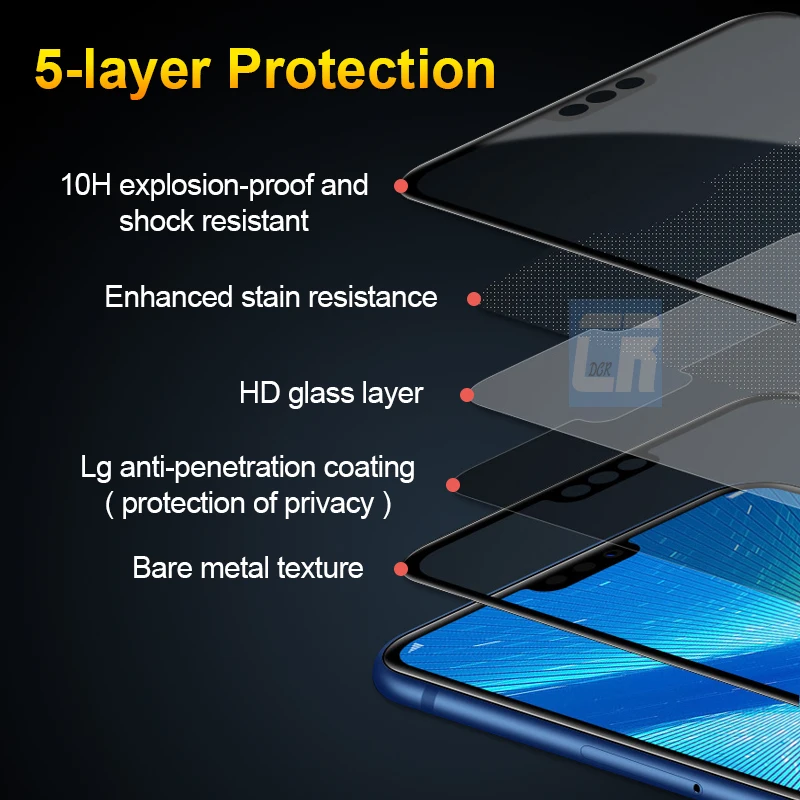 Антишпионское закаленное стекло для Huawei Nova 4 4e 3 3i 2i 3e Y9 2019 Защитное Honor 10 9 8c 8x Max P Smart