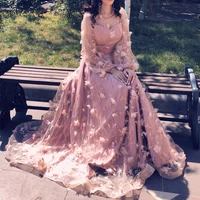 2019 princess newest sleeves flower formal evening dresses long fashion elegant sexy beach party prom gowns vestido de noiva