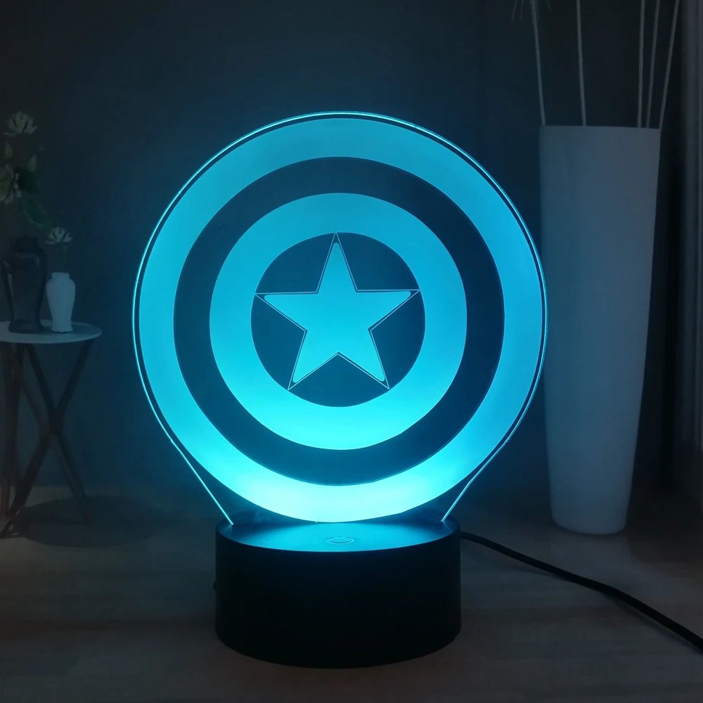Светодиодный светильник Marvel 3D ночник с изображением Капитана Америки 7 цветов