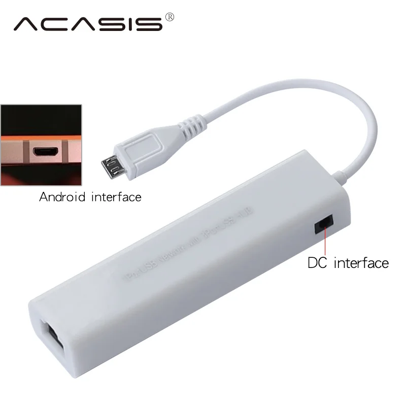 Концентратор Acasis OTG с 3 портами USB 2 0 10/100 Мб Micro к RJ45 LAN-адаптеру проводная сетевая