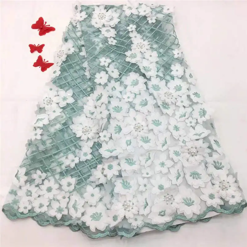 Африканский тюль кружева французская сетка 3d кружевная ткань с бисером 2018 новый