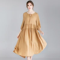 large size womens fashion casual loose draped dresses high waist v neck elegant dress mid sleeve dress spring new high end red
