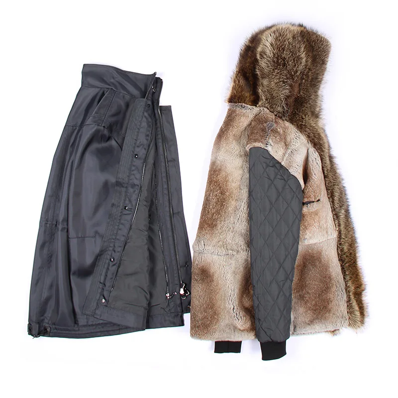 2019 Fur Collar Jacket Male Detachable Rex Rabbit Liner To Overcome In The Long Section Hooded Nie Overcoat Raccoon | Мужская одежда