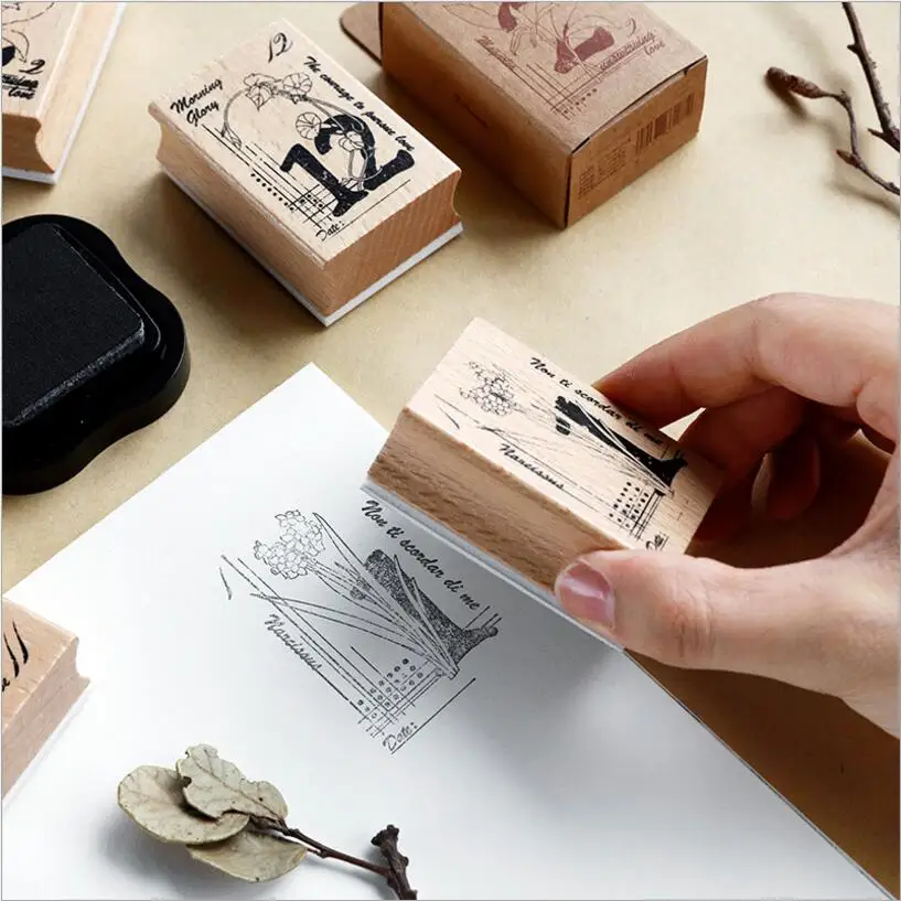 Винтажный деревянный штамп классика 12 месяцев цветочный язык печать старинная