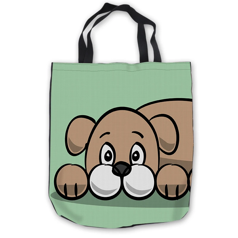 Пользовательские Холст мультфильм собака ToteBags Ручные Сумки хозяйственная сумка