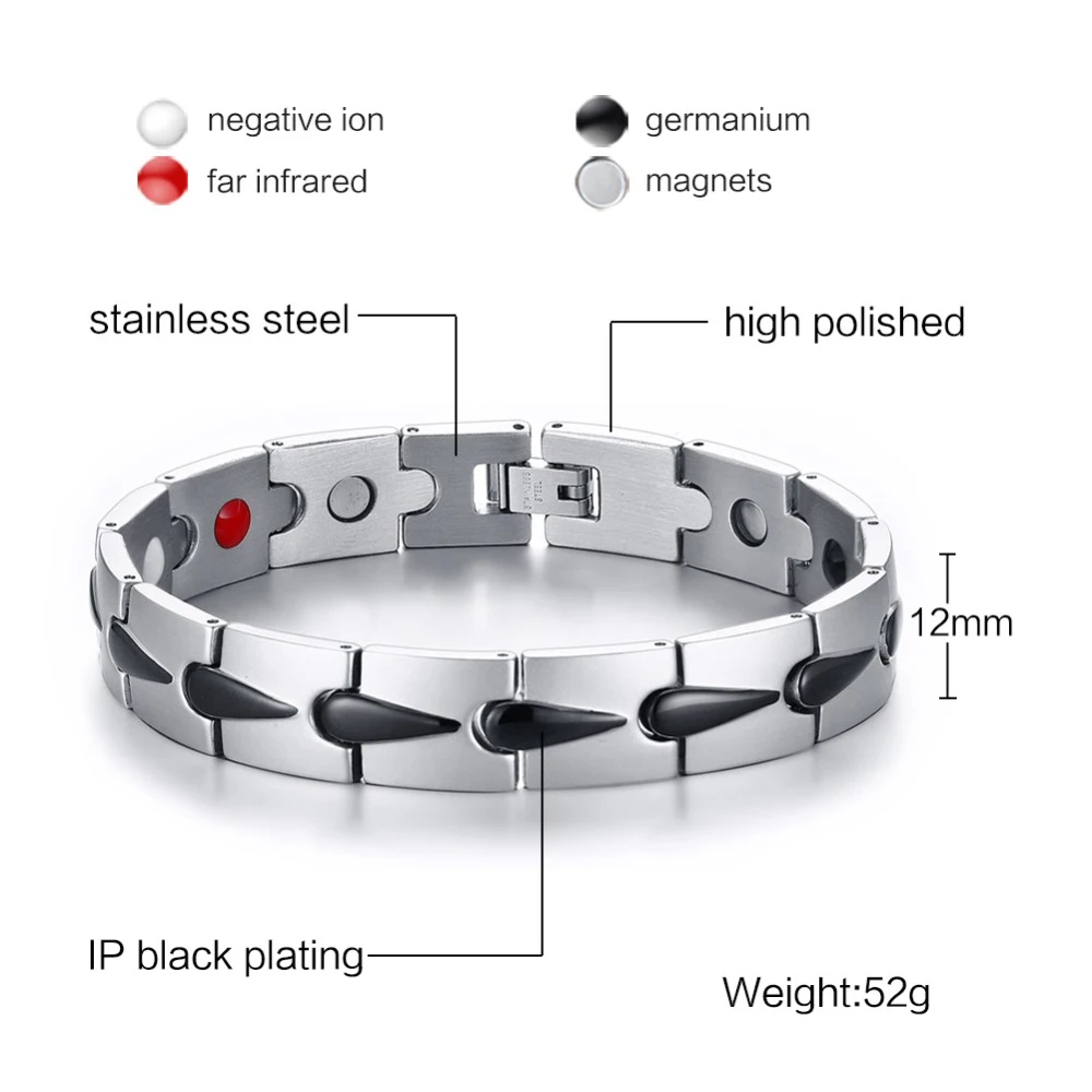 Черный мужской браслет Vinterly звено цепи Энергетический Браслет мужские магнитные