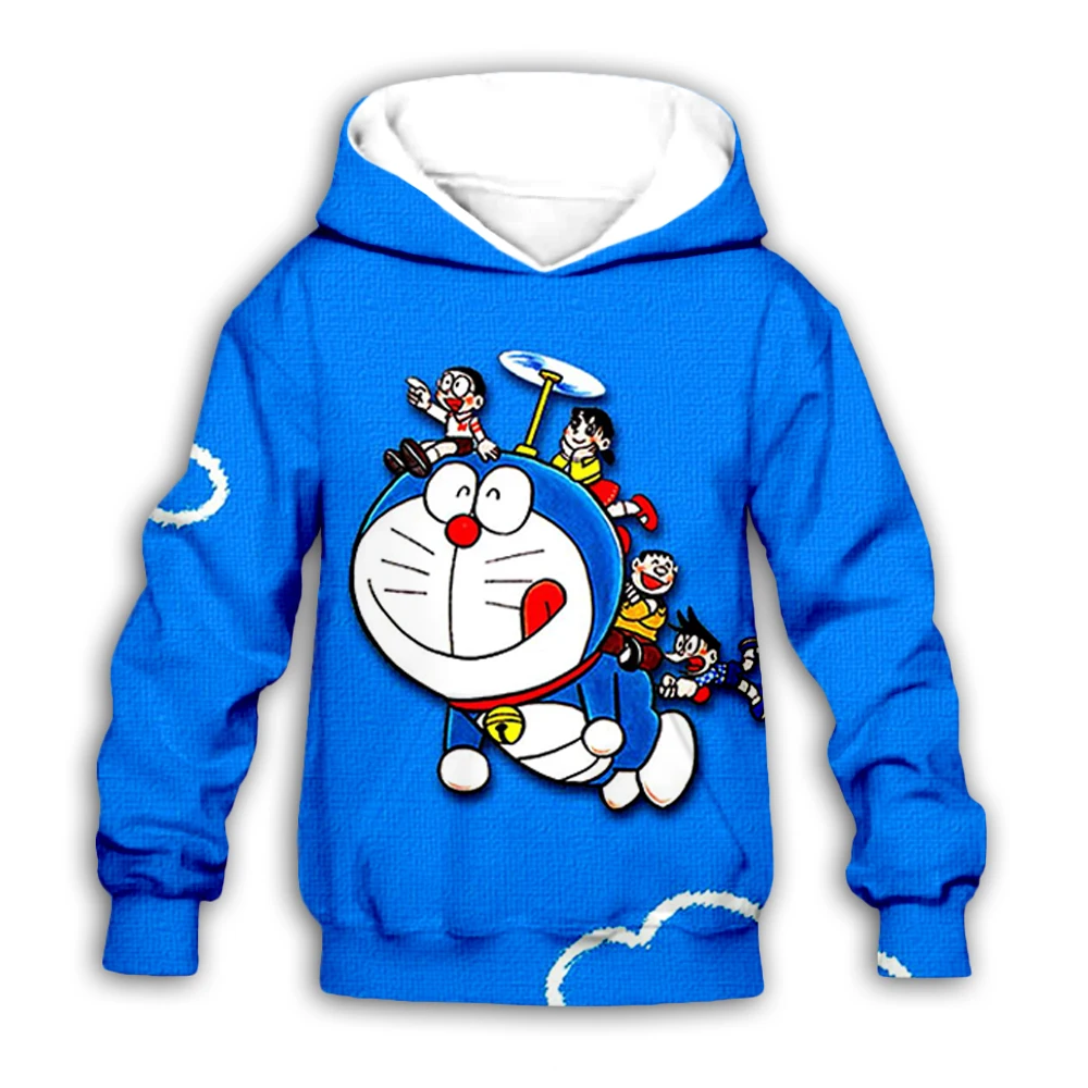 Детские голубые толстовки с мультяшным принтом Nobita Nobi Doraemon модная Толстовка для