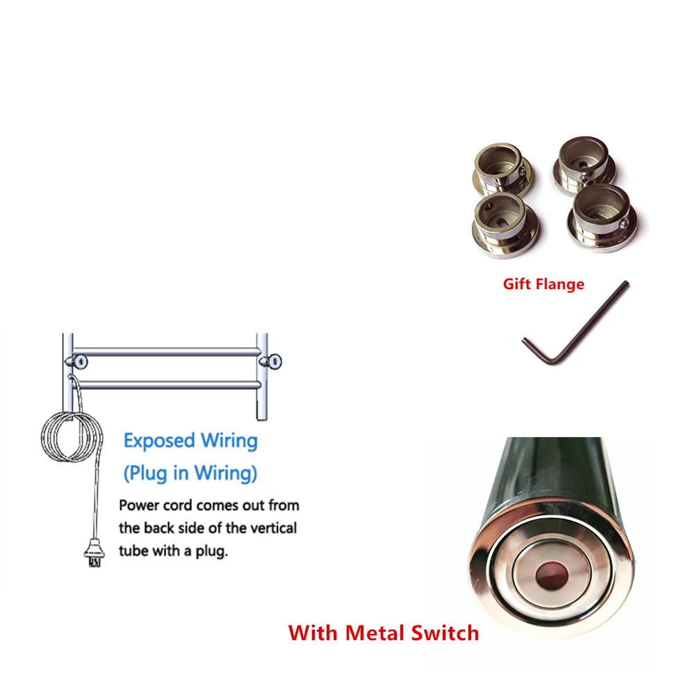 plug with switch Зеркальный лак из нержавеющей стали 304 Электрический настенный полотенцесушитель, аксессуары для ванной комнаты стойки, полотенцесушитель с подогревом TW-RD8 - Цвет: plug with switch