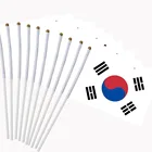 10 шт. корейский флаг, корейский флаг 14*21 см, ручной миниатюрный флаг с белым шест-яркий цвет и устойчивость к выцветанию, ручной флаг