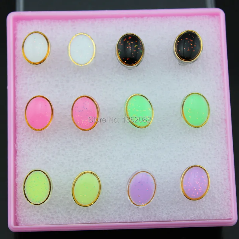 Wholesale one lot 6 pairs girl women's Button Design Resin Stud Earrings Fluorescent Oval Gift ME207 | Украшения и аксессуары
