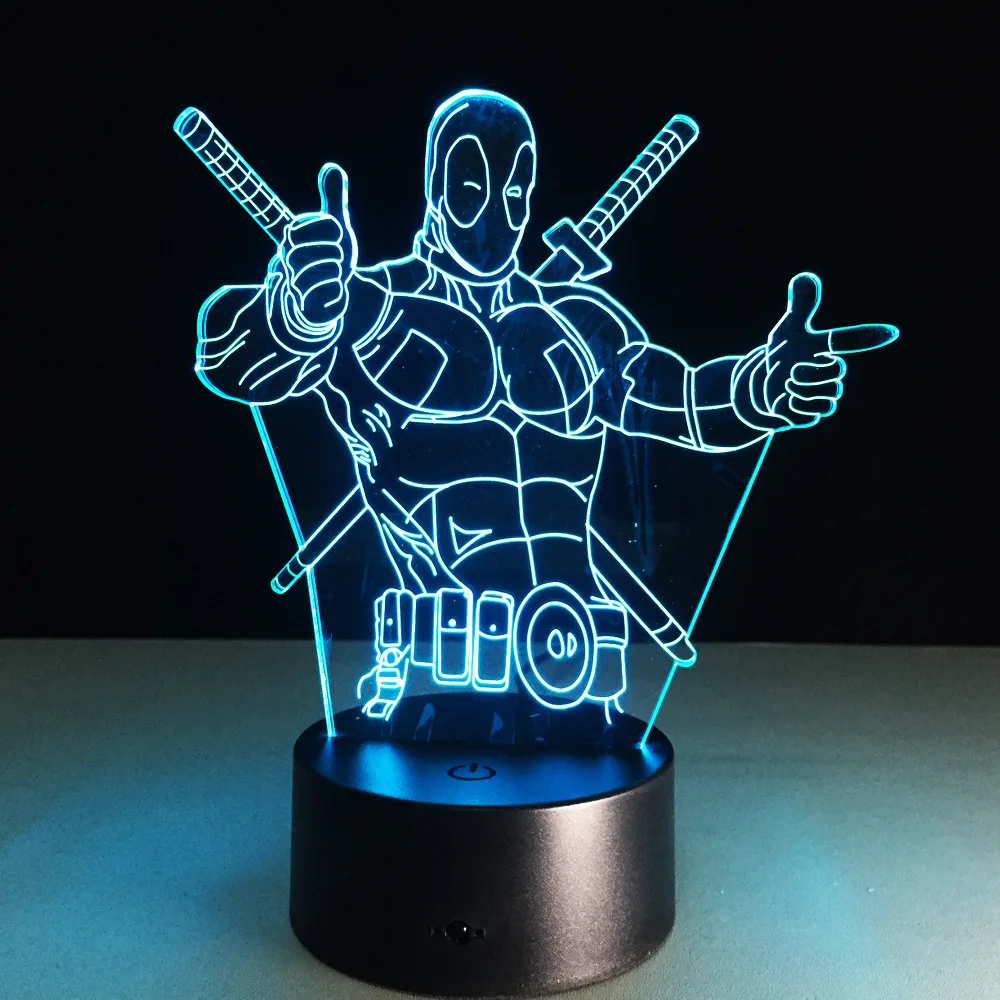 Светодиодный 3d светильник Deadpool Мстители супергерой Марвел 7 цветов визуальная