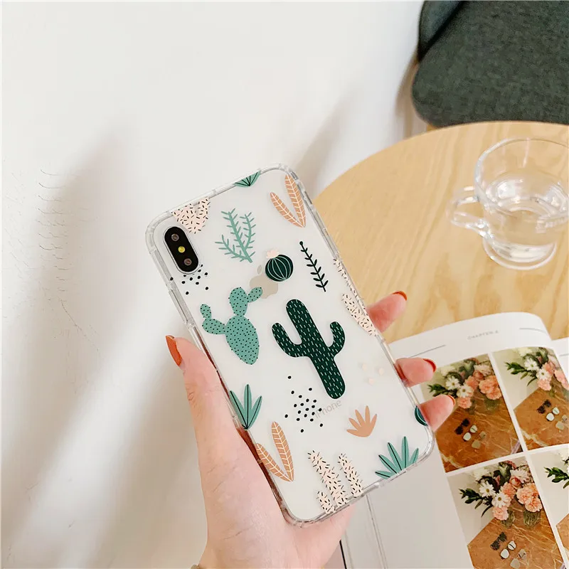 Прозрачный мягкий чехол из ТПУ с цветком кактуса для iphone X 6 S 7 8 plus максимальный XR XS