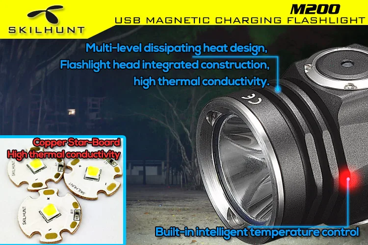 Skilhunt M200 CREE XP-L светодиодный 1050 Люмен USB Магнитный заряжаемый фонарик с батареей