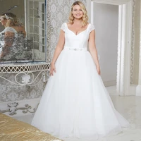 jiayigong elegant cap sleeve plus size wedding dresses vestido de novia sleeveless beading sequin tulle a line bridal gowns