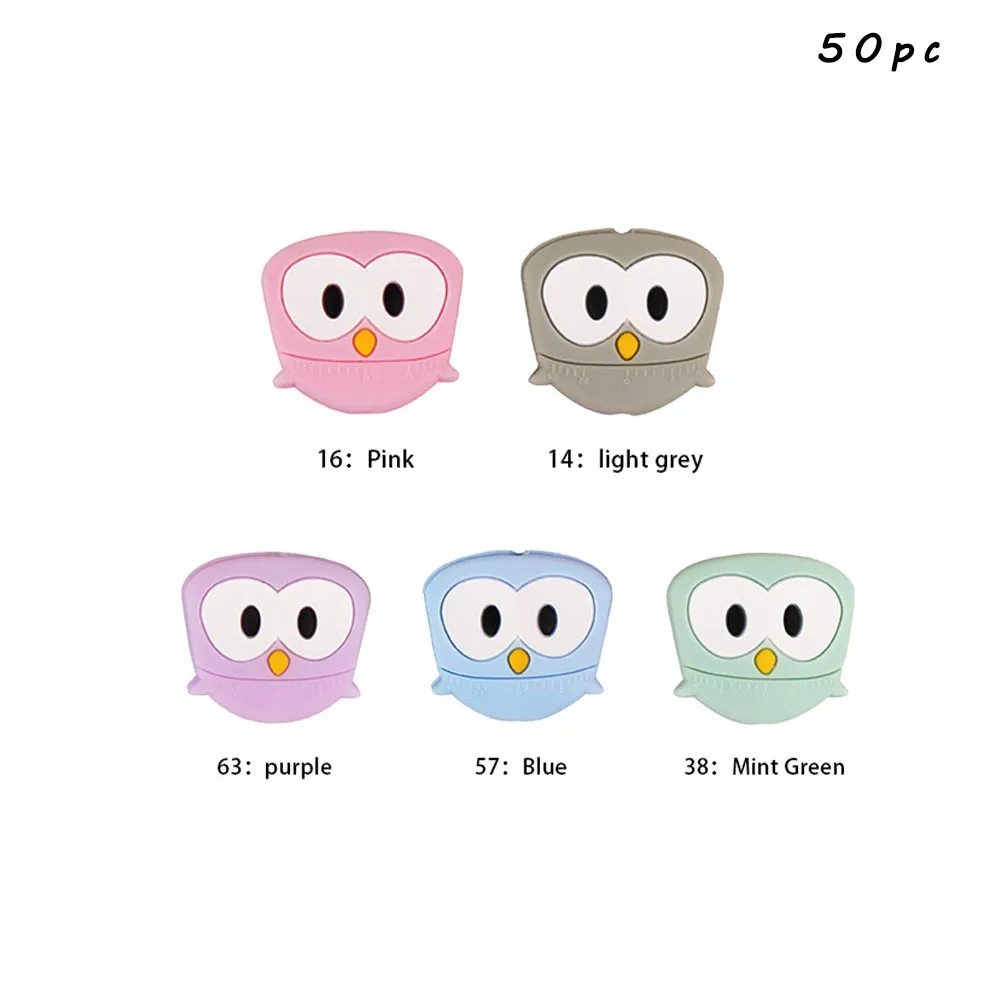 owl-mix TYRY. HU 50 шт./лот мультфильм Силиконовые Бусины Единорог слон лиса Пингвин собака пищевой детский Прорезыватель DIY Детские Прорезыватели для зубов игрушки, не содержащие БИСФЕНОЛ - Цвет: owl-mix