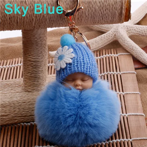Light Blue Спящая Детская кукла брелок с помпоном из искусственного меха мяч автомобильный брелок для ключей детская игрушка женский держатель для ключей сумка Подвеска подарки брелок для ключей - Цвет: Light Blue