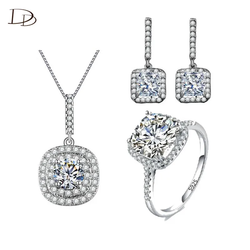 Стразы AAA ювелирные наборы изделия белого золота ожерелье серьги квадратное
