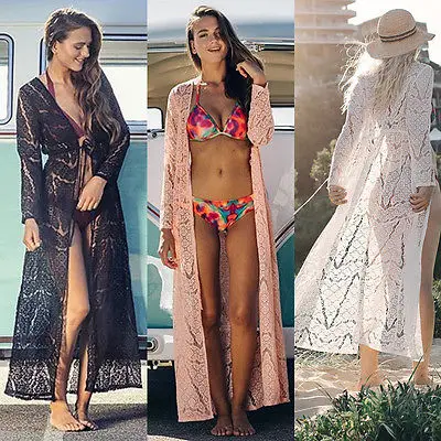 Sexy Women Bathing Suit Lace Crochet Bikini Swimwear Beach Cover Up Dress Shirt |