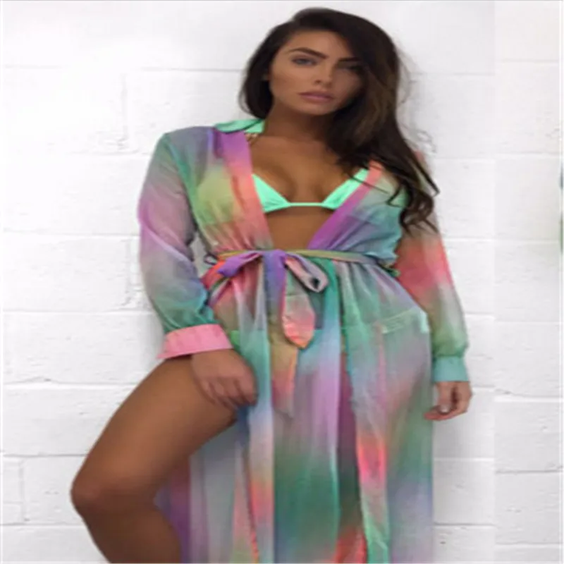 Пикантное пляжное бикини с принтом накидка для женщин длинное летнее платье