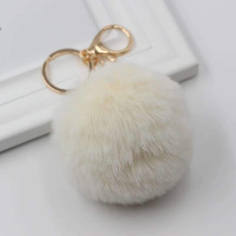 Beige Милый розовый меховой брелок с помпоном искусственный мех мяч брелок пушистый помпон брелок сумка кольцо для колец с шармами для женщин CE05010/5 - Цвет: Beige