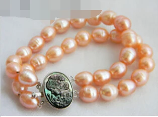 

Free Shipping>>>2Strands 8'' 10.5MM Pink Rice Freshwater Pearl Bracelet