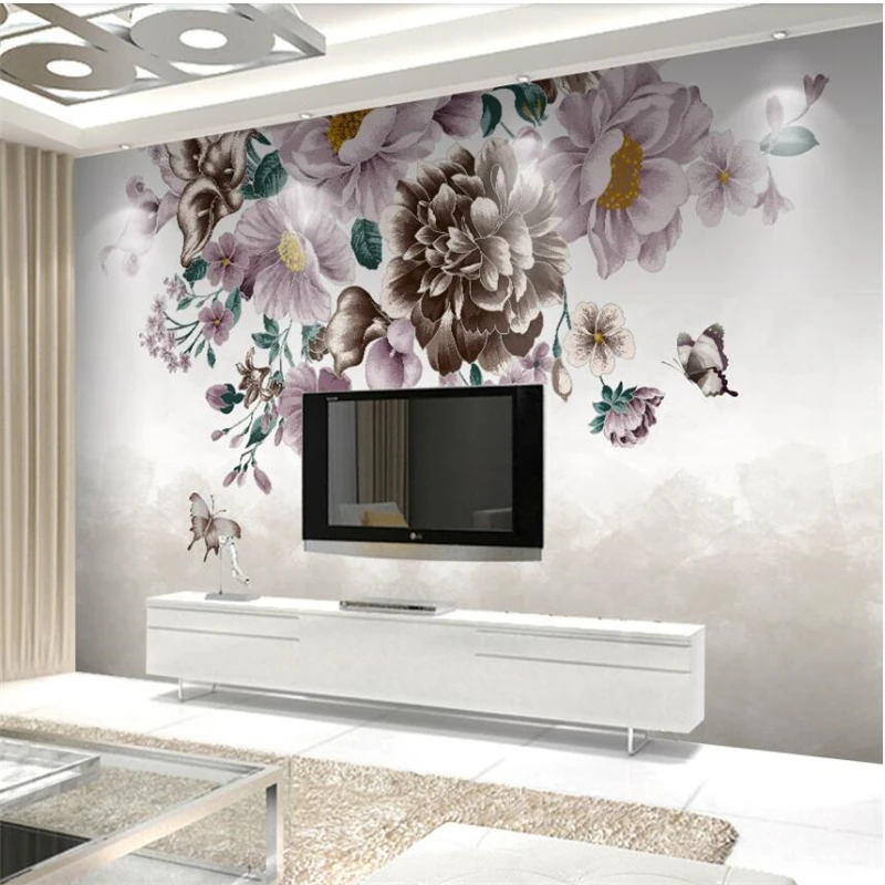 Современные HD расписанные вручную маленькие свежие розы бабочки ТВ фон Большое