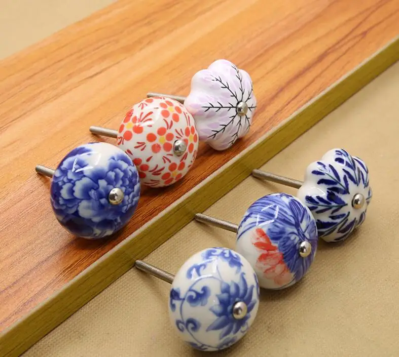 Новое поступление китайская сине белая фарфоровая ручка для шкафа и ручки