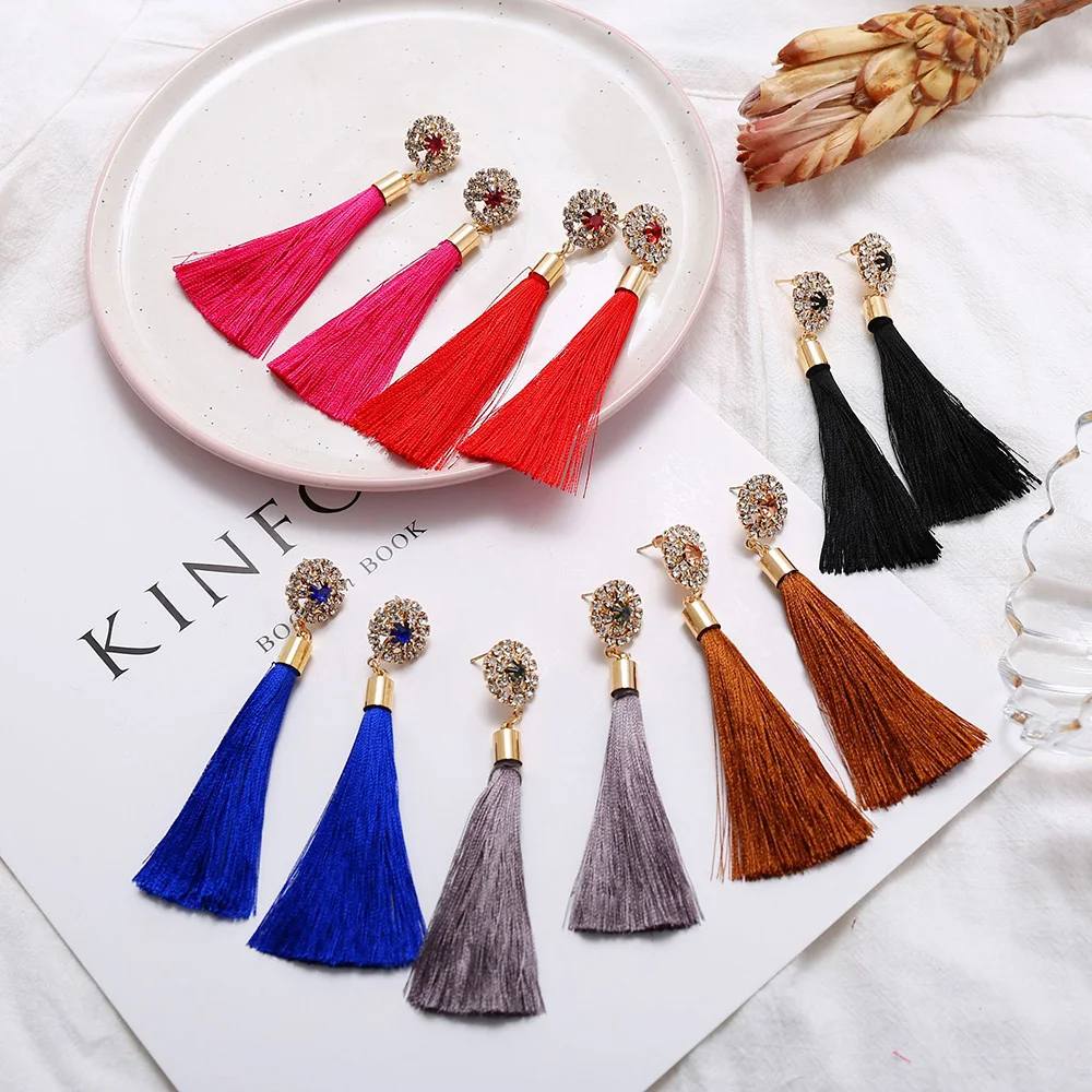 Bls-miracle Bohemian Long Tassel Drop Earrings For Women Statement Dangle Colored Crystal Earring Female Brincos Jewelry Gift | Украшения и