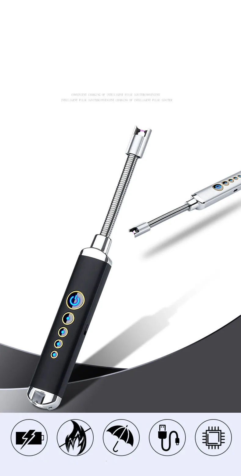 New USB Charging Arc Pulse Kitchen BBQ Igniter LED Power Display Safety Bend Igniter Cigarette Windproof Lighter