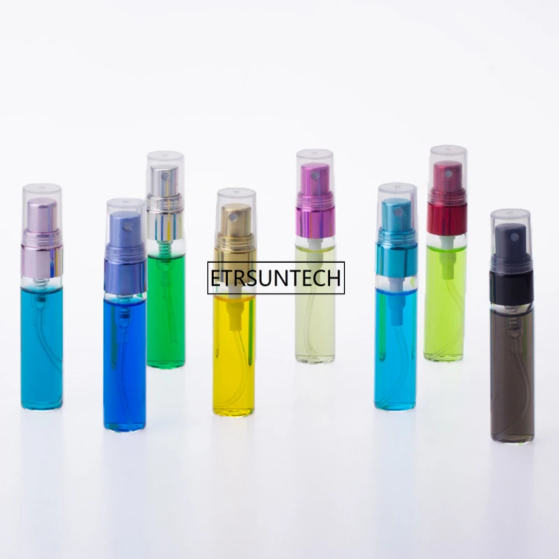 100pcs 5ml Colorful Mini Refillable Sample Perfume Glass Bottle Travel Empty Spray Atomizer Bottles F2433