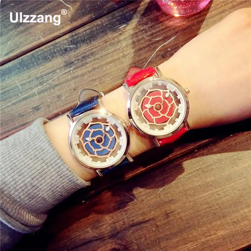 Роскошные Стильные кварцевые часы с циферблатом из розового золота цветком и