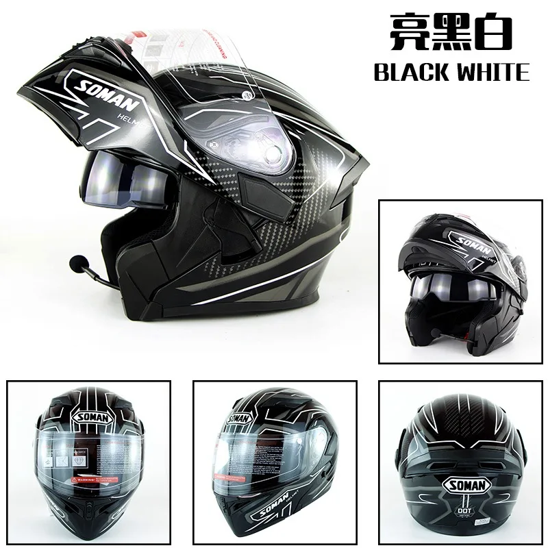 Встроенный Bluetooth шлем с двойными линзами мотоциклетные шлемы флип ап моторный