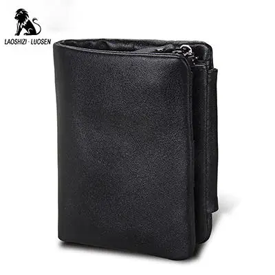 Black LAOSHIZI LUOSEN Фирменная Новинка коровья натуральная кожа мужские короткие кошельки Rfid кошелек маленький тройной кошелек мужской Crazy Horse portefeuille - Цвет: Black